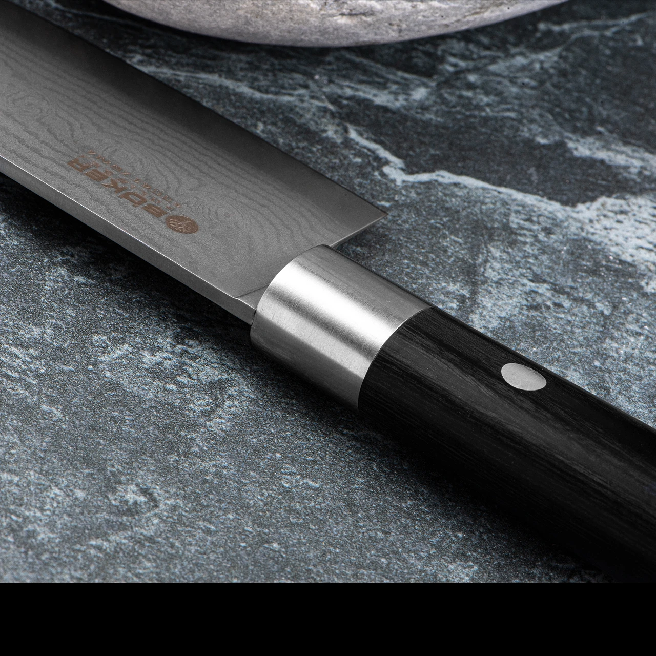 Boker Damascus Black Santoku Fixed Blade 7 Boker Damascus Black Santoku Fixed Blade - Image 7