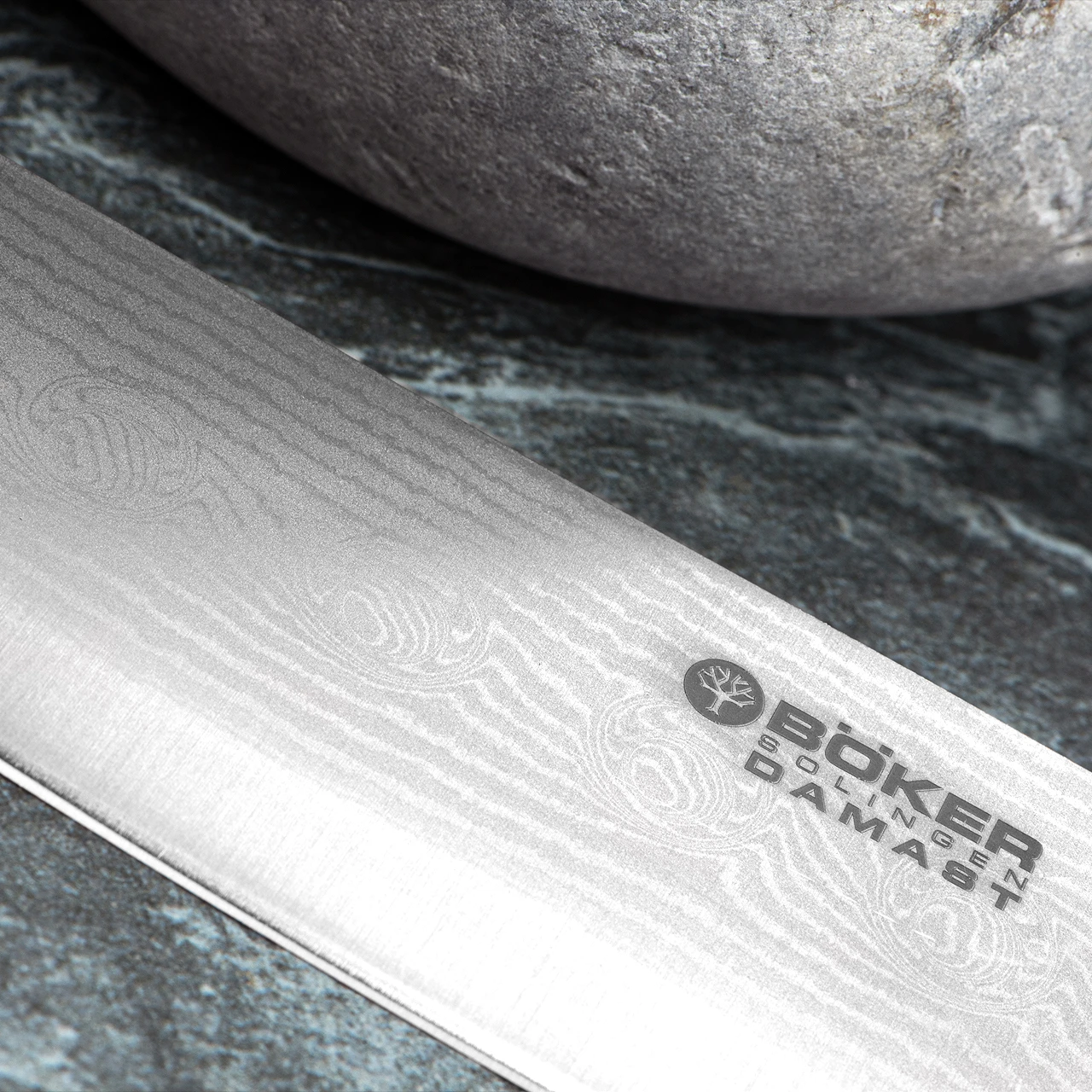 Boker Damascus Black Santoku Fixed Blade 5 Boker Damascus Black Santoku Fixed Blade - Image 5